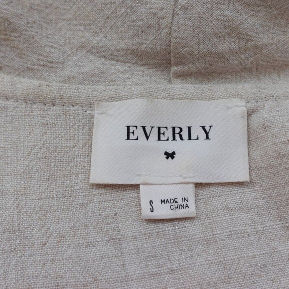 Everly Dress Size Small Linen Wrap Short Mini Casual Surplice Sundress Beige - Picture 7 of 10